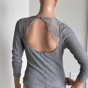 Jun & Ivy Gray Lace Detail Top XS